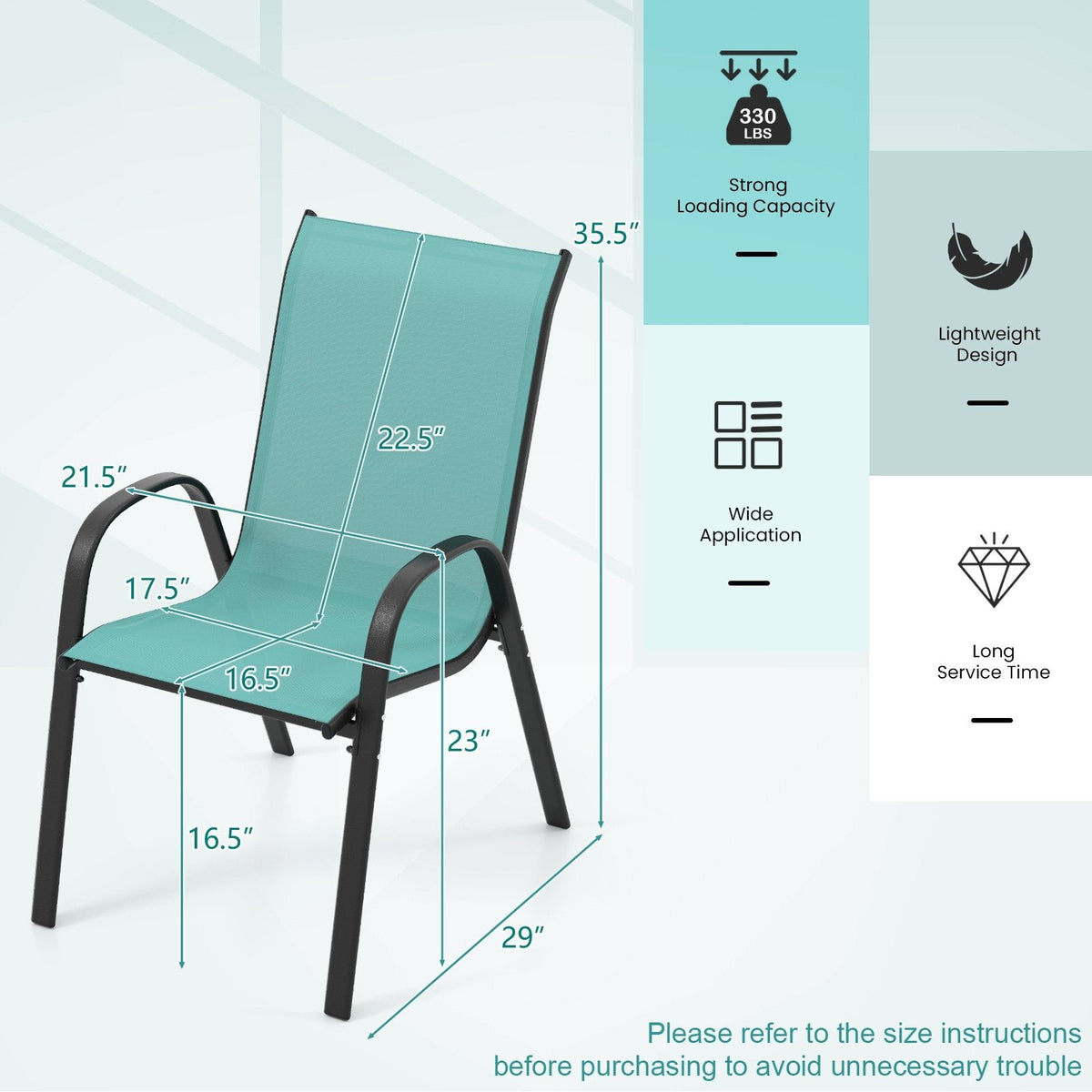 4 Pieces Stackable Patio Dining Chairs Set with Armrest-Blue