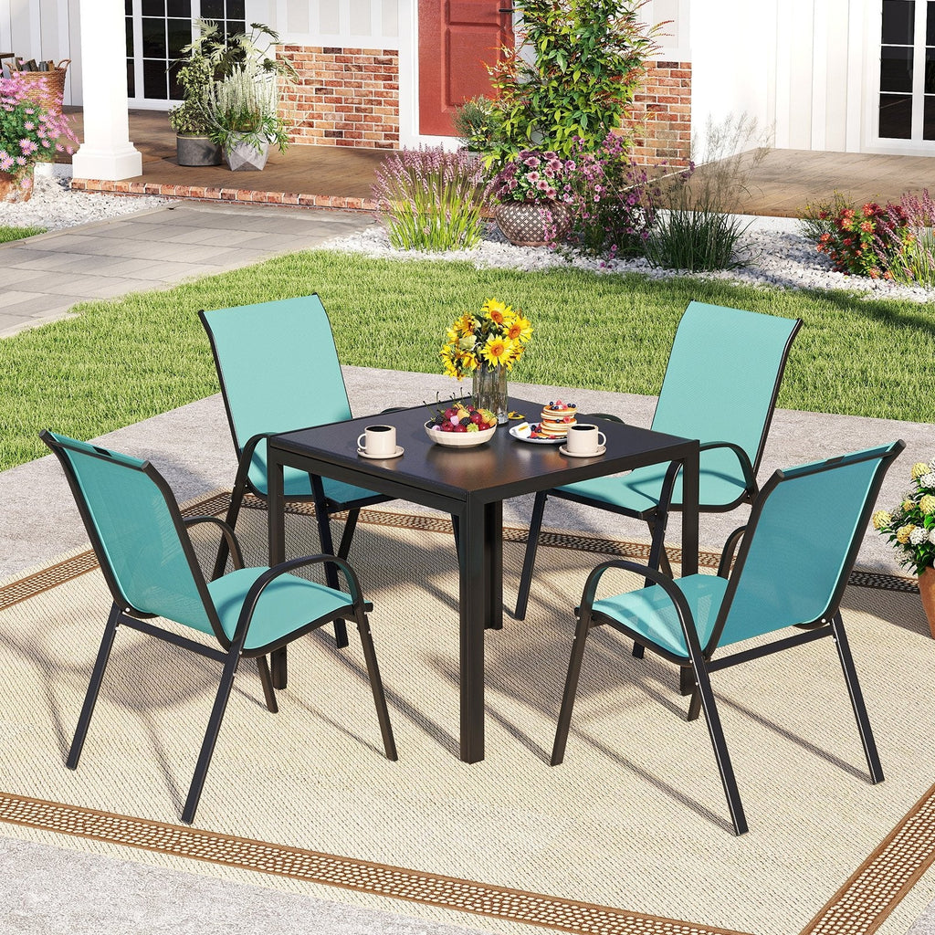 4 Pieces Stackable Patio Dining Chairs Set with Armrest-Blue