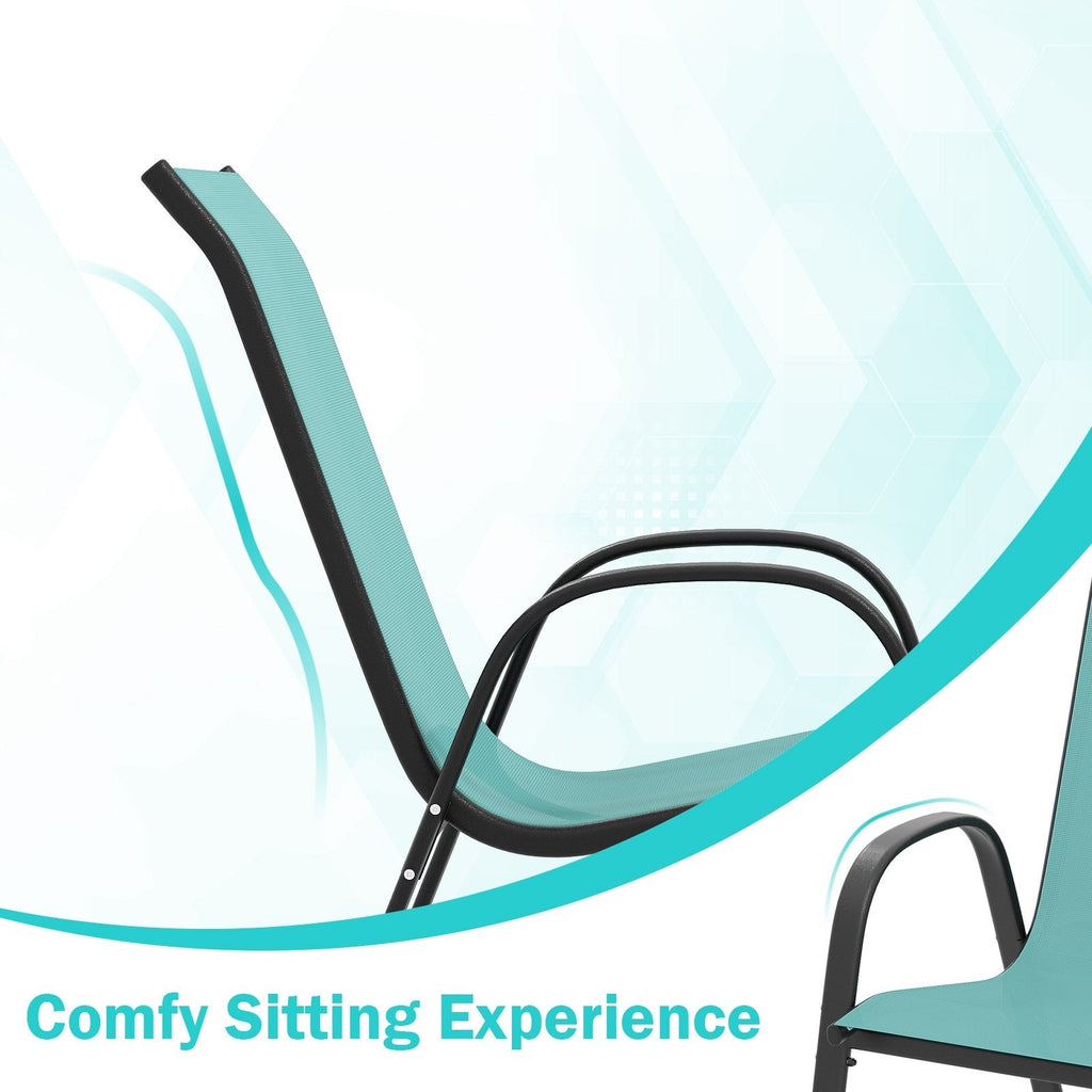4 Pieces Stackable Patio Dining Chairs Set with Armrest-Blue