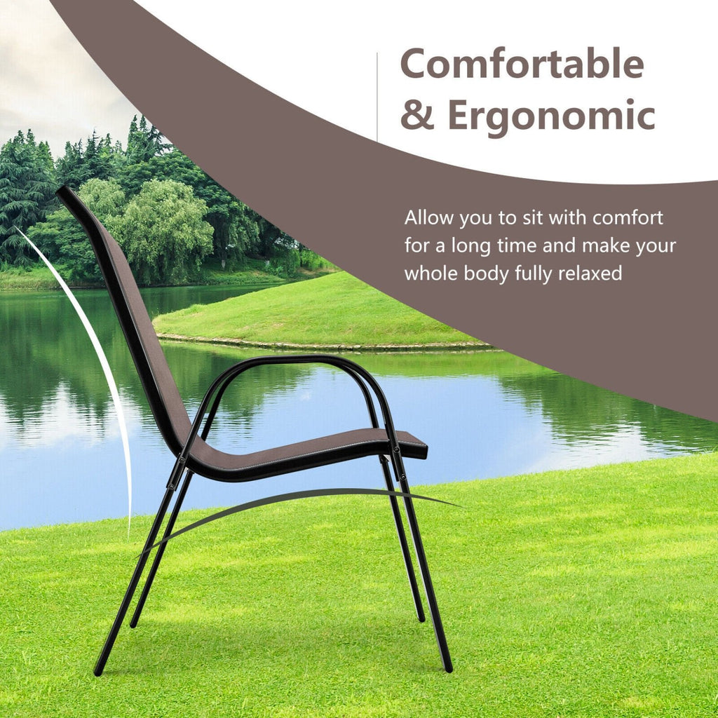 4 Pieces Stackable Patio Dining Chairs Set with Armrest-Brown
