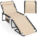 4 Position Folding Lounge Chaise with Adjustable Backrest and Footrest-Beige