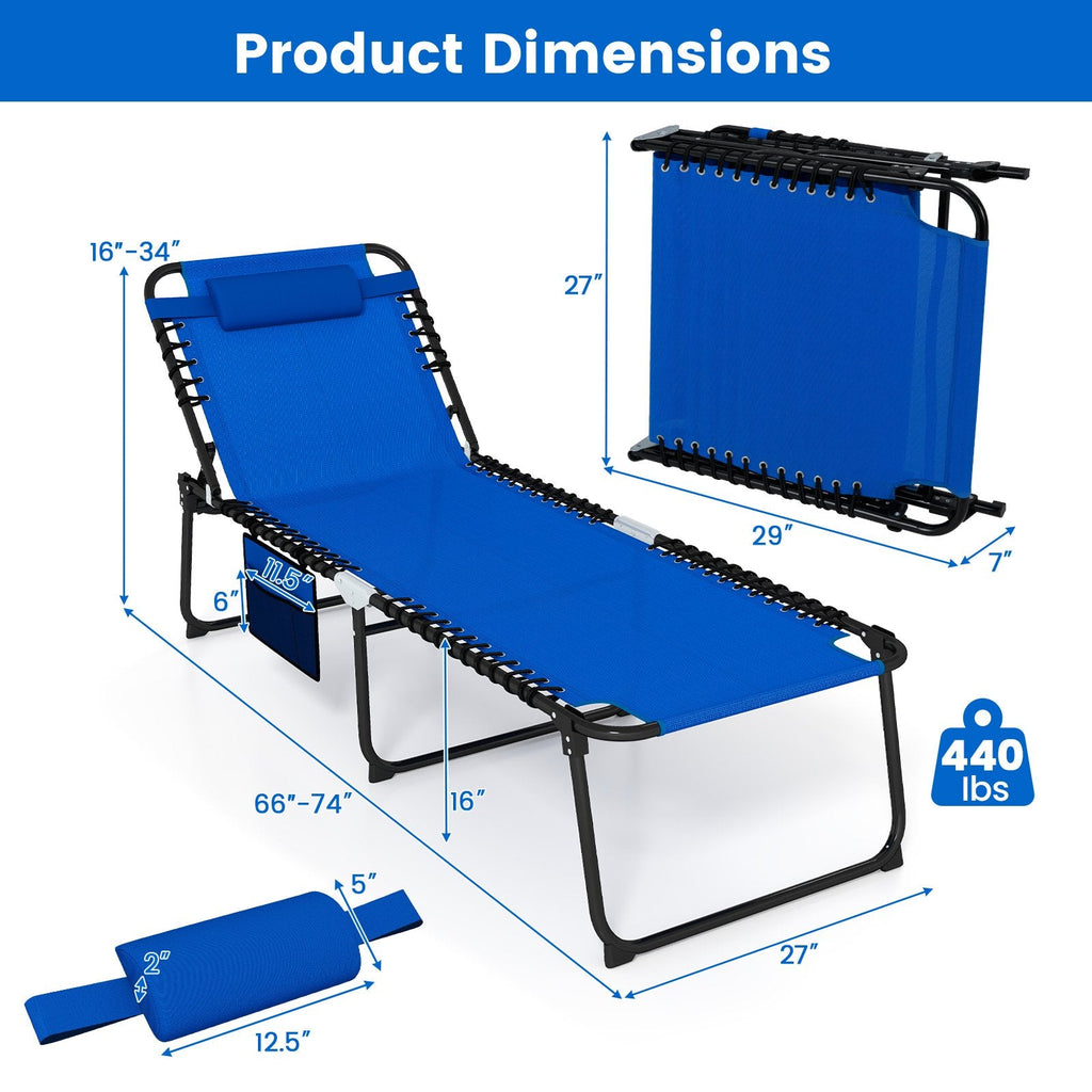 4 Position Folding Lounge Chaise with Adjustable Backrest and Footrest-Navy