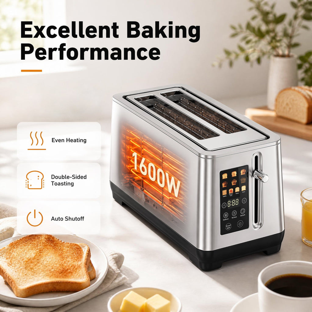 4 Slice Toaster with 6 Browning Levels and 4 Bread Types-Silver