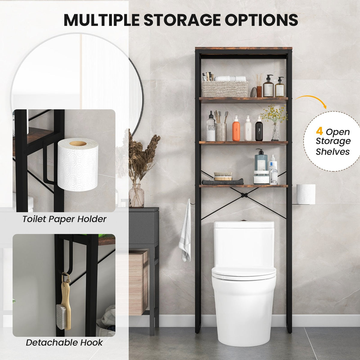 4-Tier Adjustable Bathroom Metal Storage Rack