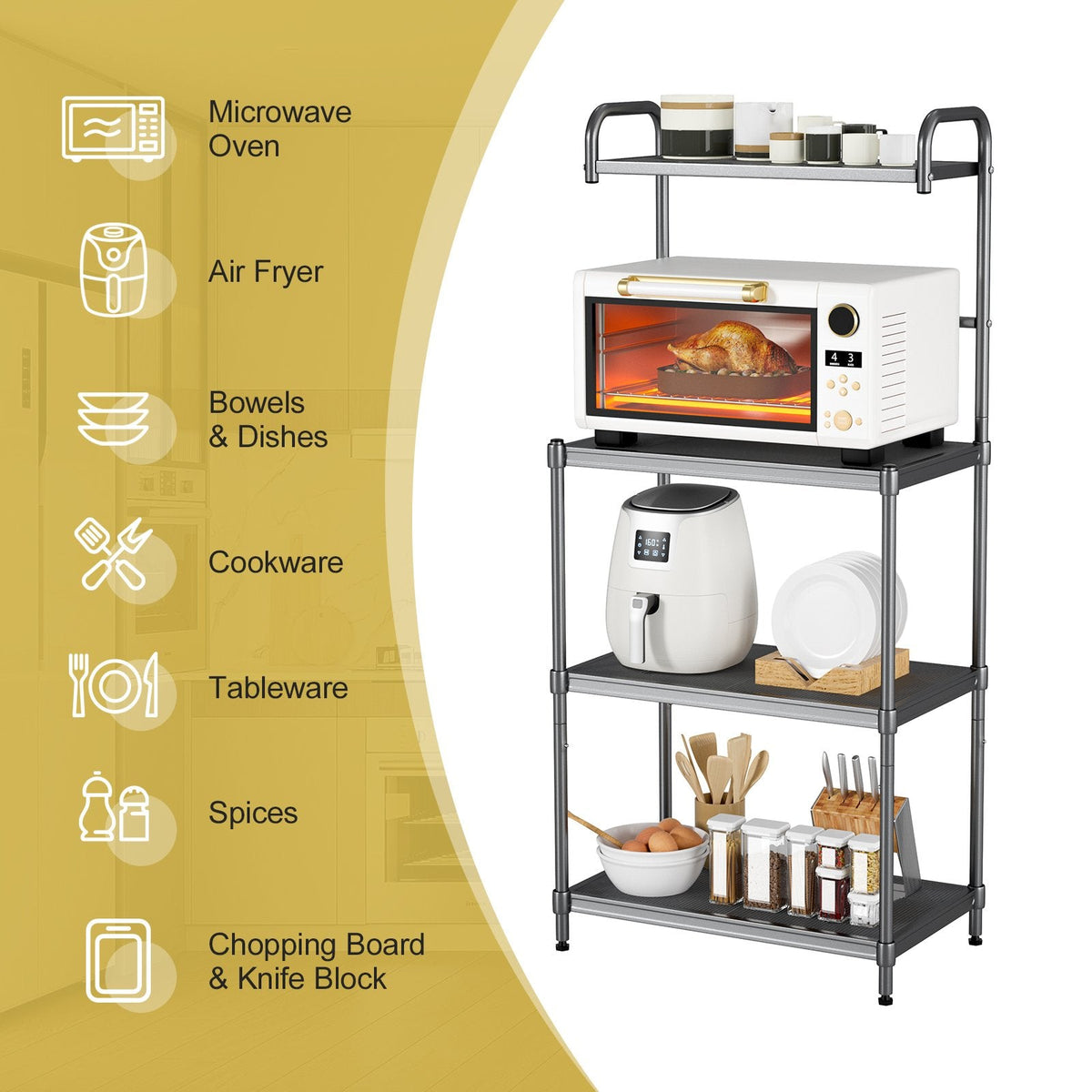4-Tier Baker’s Rack Stand Shelves Kitchen Storage Rack Organizer