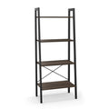4 Tier Ladder Bookshelf with Metal Frame and Adjustable Foot Pads, Grey Oak