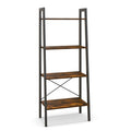 4 Tier Ladder Bookshelf with Metal Frame and Adjustable Foot Pads, Rustic Brown