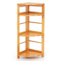 4 Tier Corner Shelf with Rubber Wood Frame, Natural Corner Bookcase with Side Fences