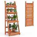 4-Tier Foldable Plant Stand with Slatted Shelves for Garden-Orange