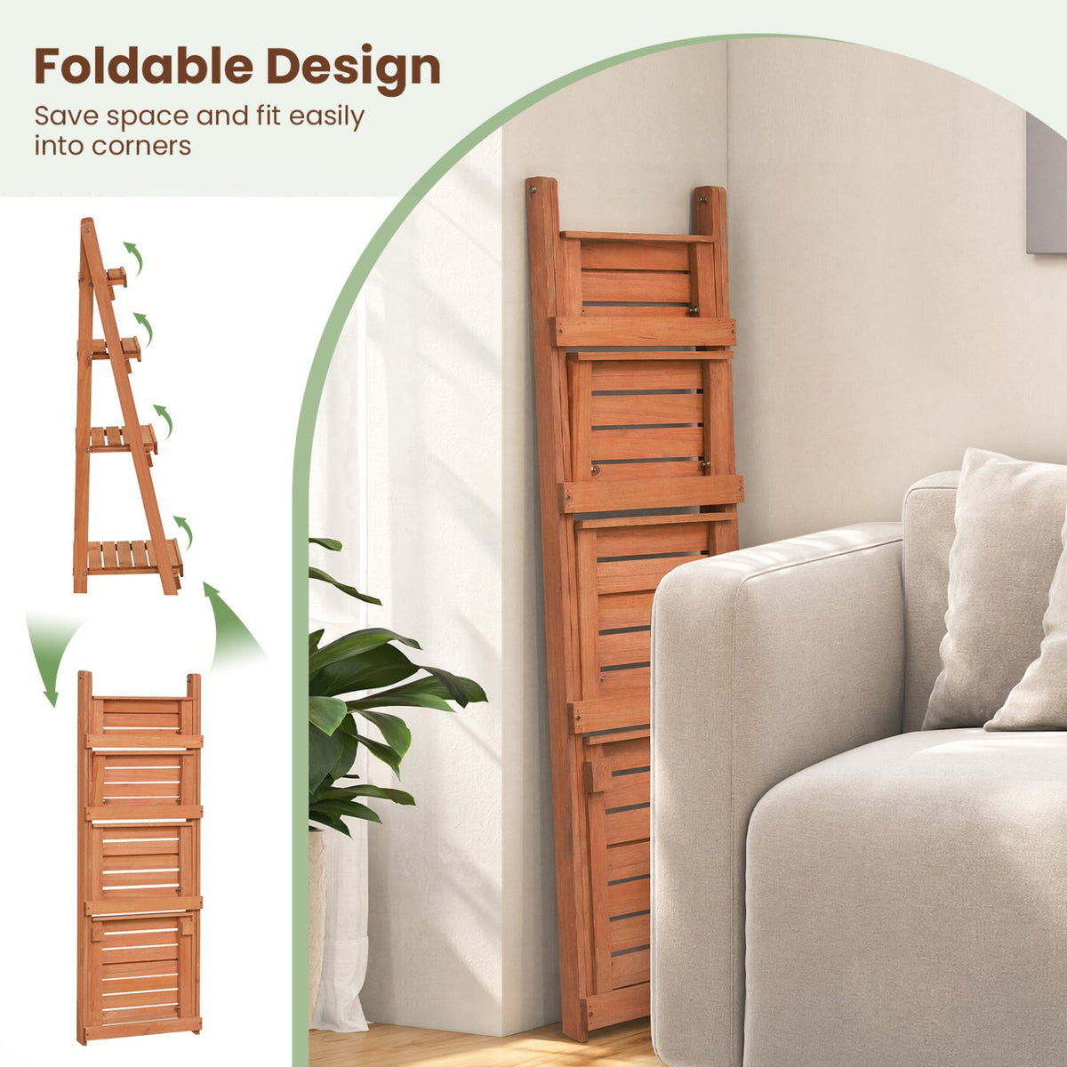 4-Tier Foldable Plant Stand with Slatted Shelves for Garden-Orange