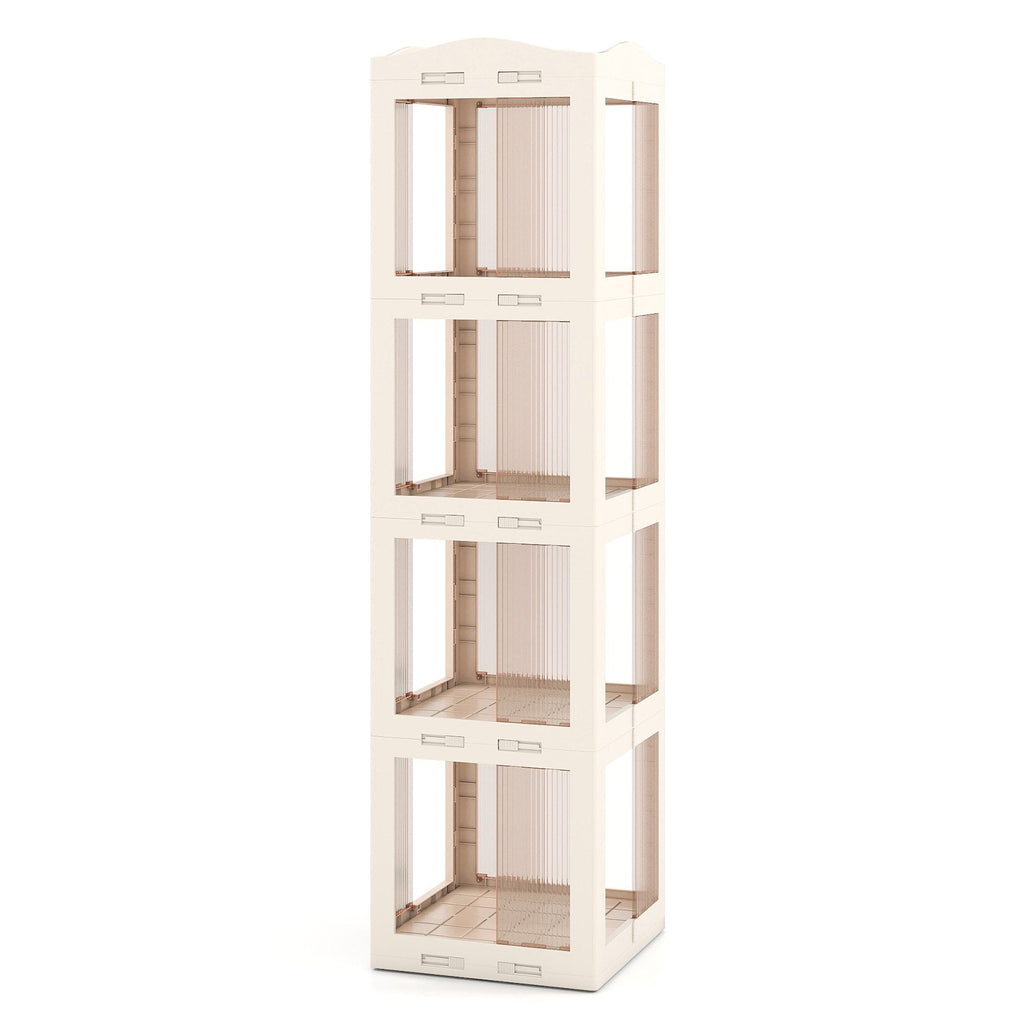 4-Tier Foldable Rotating Bookshelf with Swivel Base and Translucent Panels-White