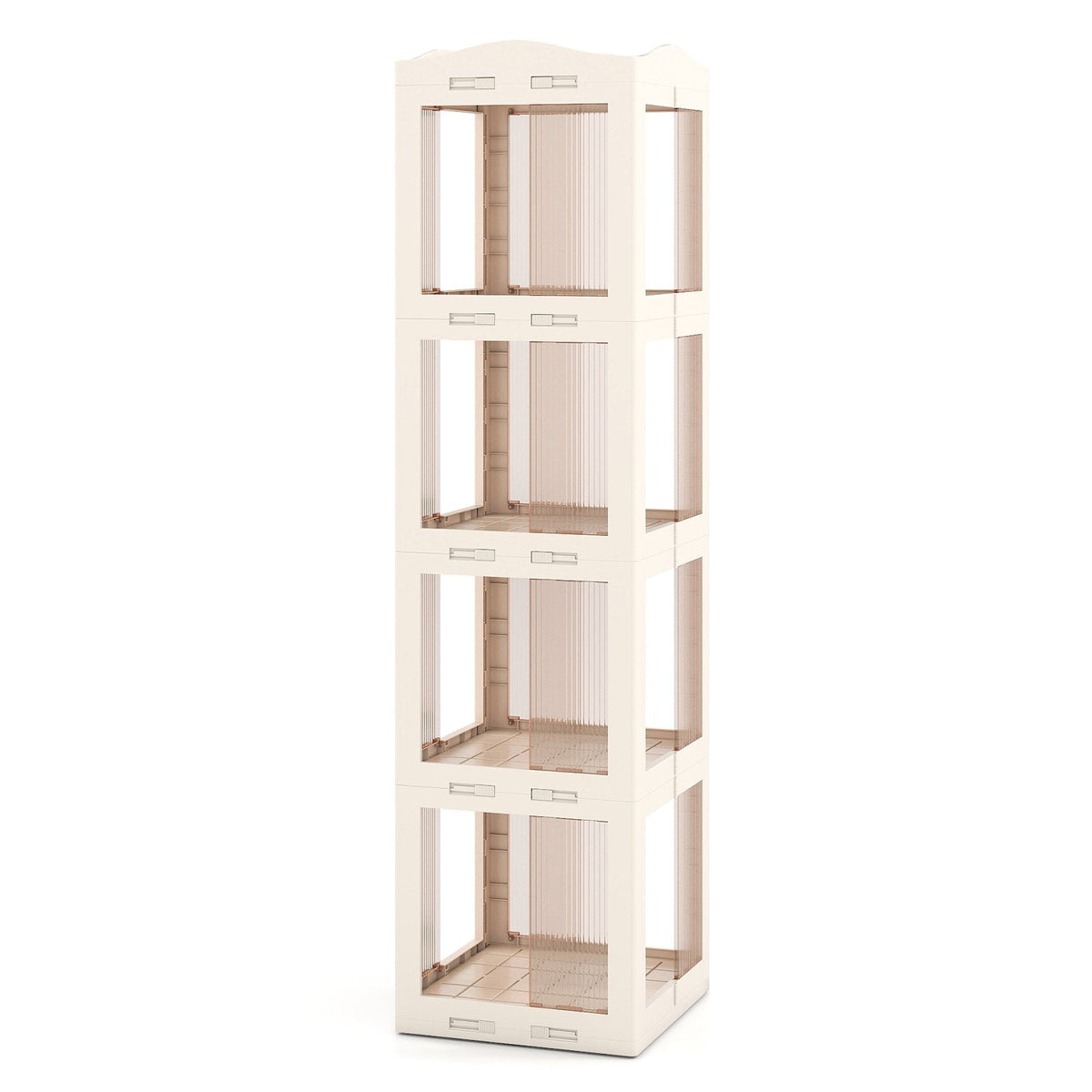 4-Tier Foldable Rotating Bookshelf with Swivel Base and Translucent Panels-White