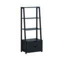 4 Tier Ladder Bookshelf with 2 Drawers, Black Storage and Display Shelf
