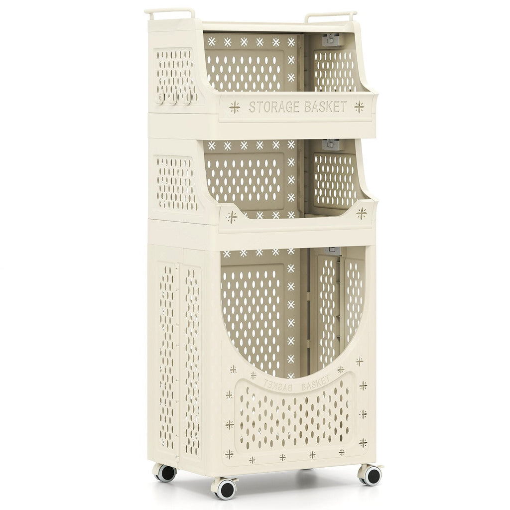 4-Tier Laundry Cart Folding Hamper with Lockable Wheels