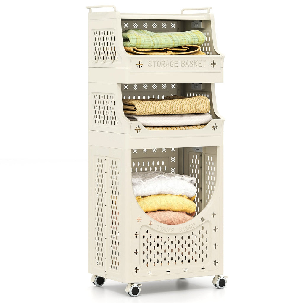 4-Tier Laundry Cart Folding Hamper with Lockable Wheels