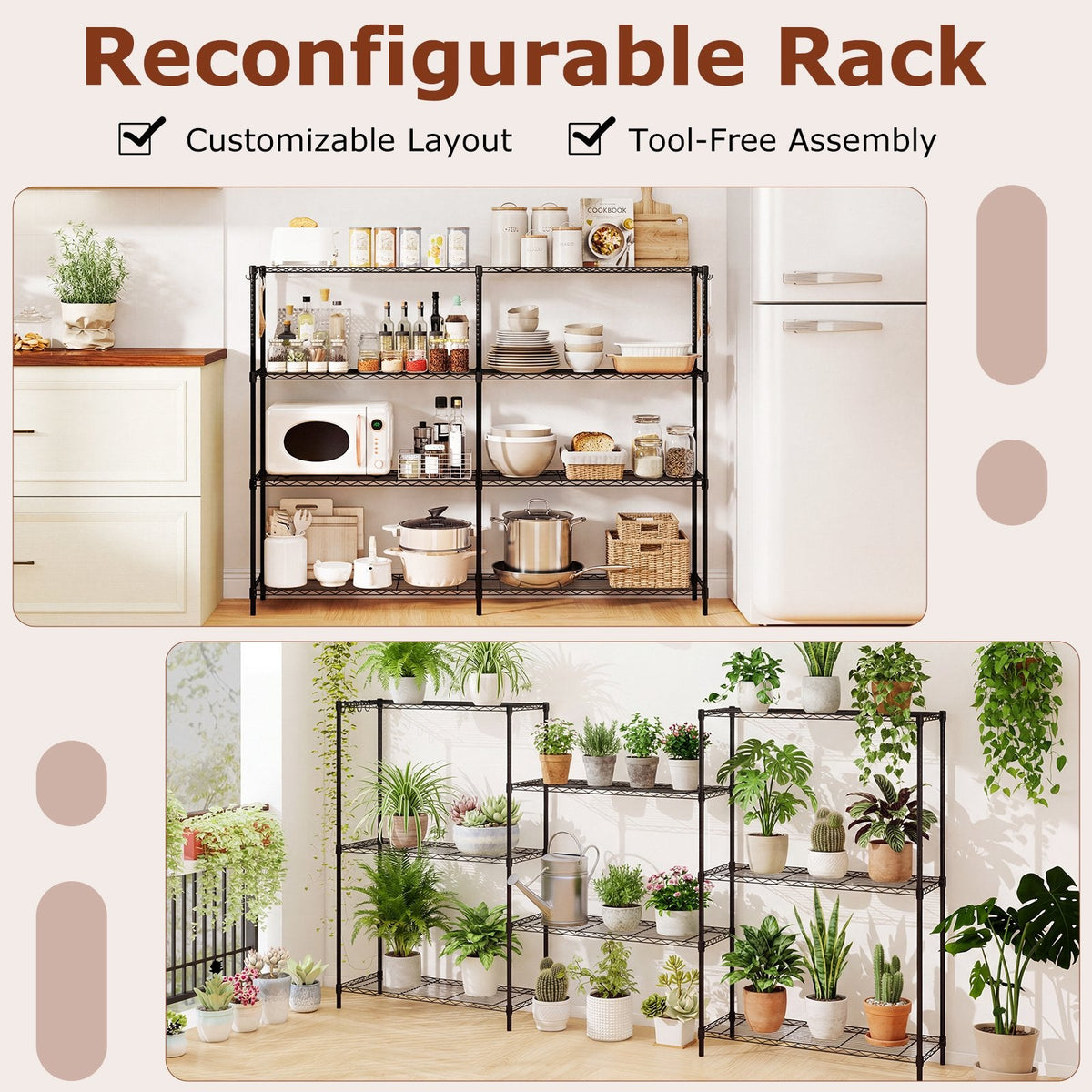 4-Tier Metal Storage Shelving Unit with V-Shaped Wire Rack and 1000 LBS Capacity-Black
