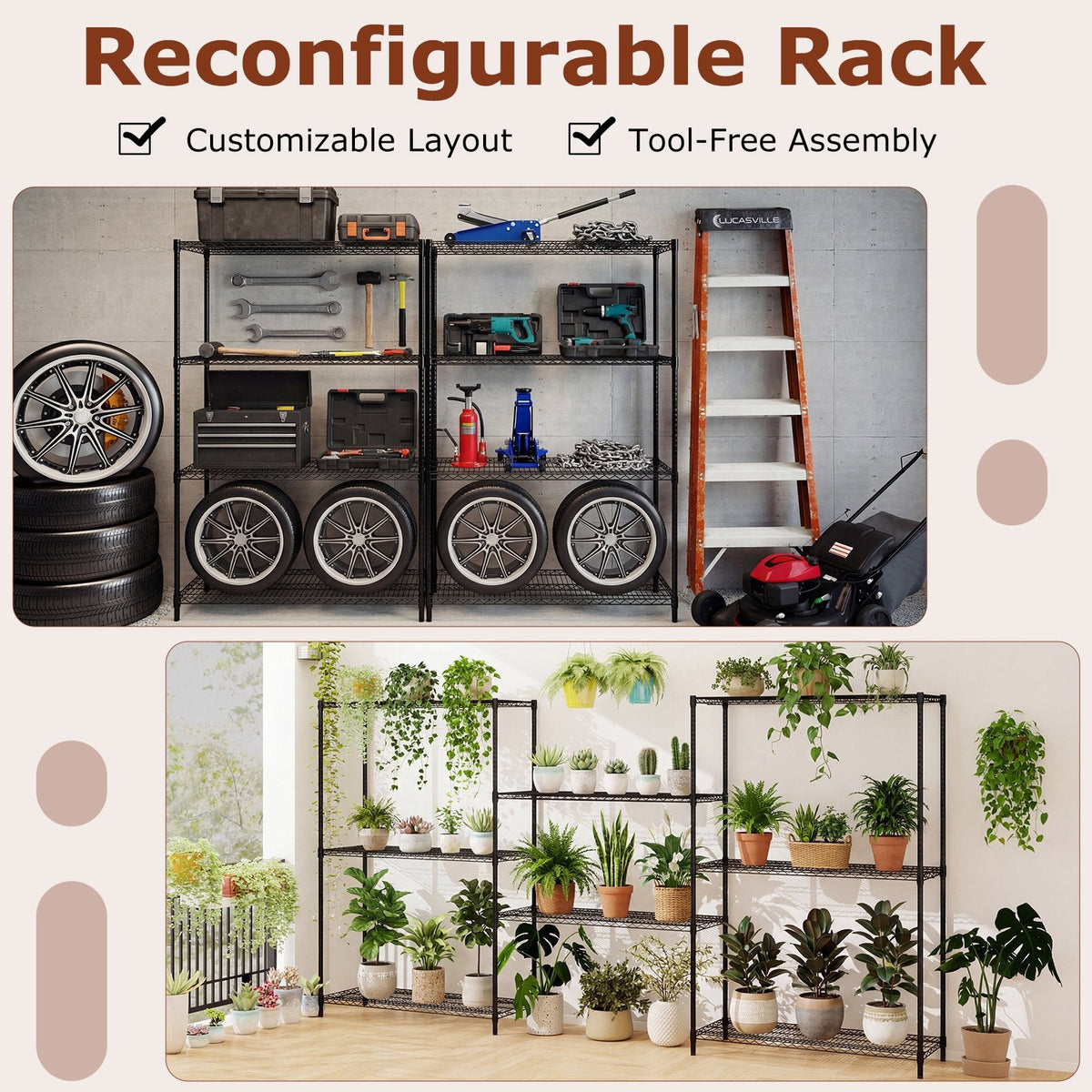 4-Tier Metal Storage Shelving Unit with V-Shaped Wire Rack-Black
