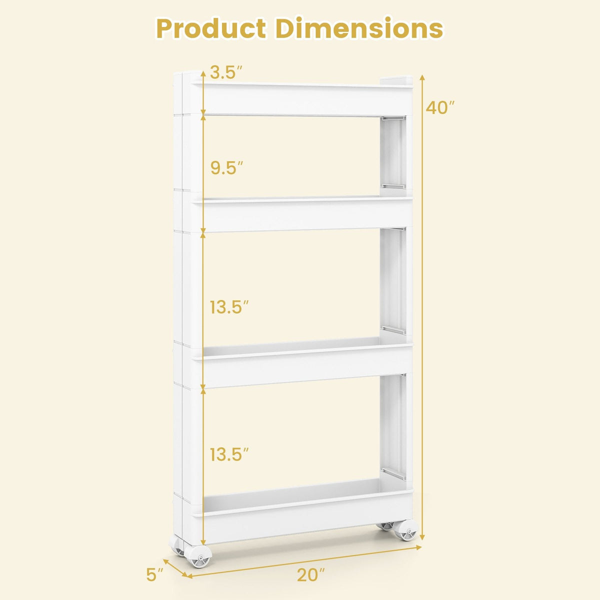 4-Tier Multifunctional Slim Storage Trolley with Detachable Trays-White
