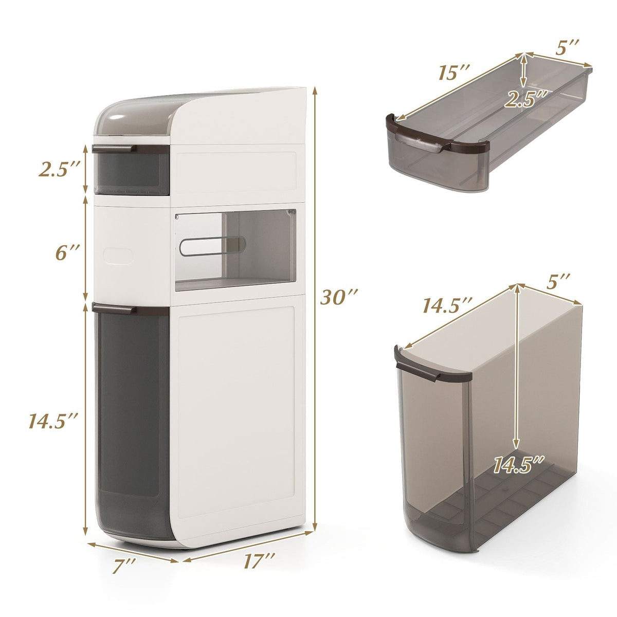 4-Tier Narrow Bathroom Storage Cabinet with Drawers and Tissue Box