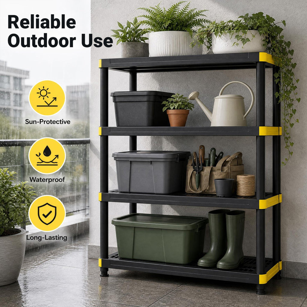 4-Tier Plastic Storage Shelf Heavy-Duty Utility Rack Freestanding Storage Rack-Black
