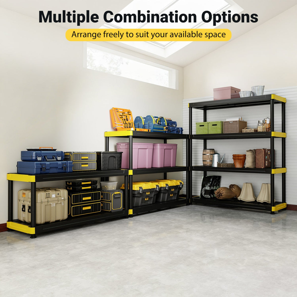 4-Tier Plastic Storage Shelf Heavy-Duty Utility Rack Freestanding Storage Rack-Black