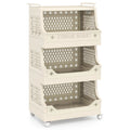 4-Tier Rolling Laundry Basket with Wheels Plastic Storage Cart with Side Hooks