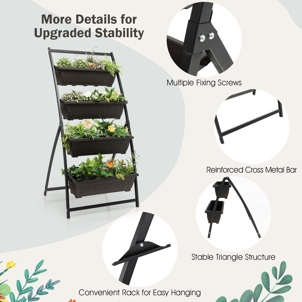 4 Tier Vertical Raised Garden Bed, 63 Inch Elevated Planter with 4 Containers and Drain Holes
