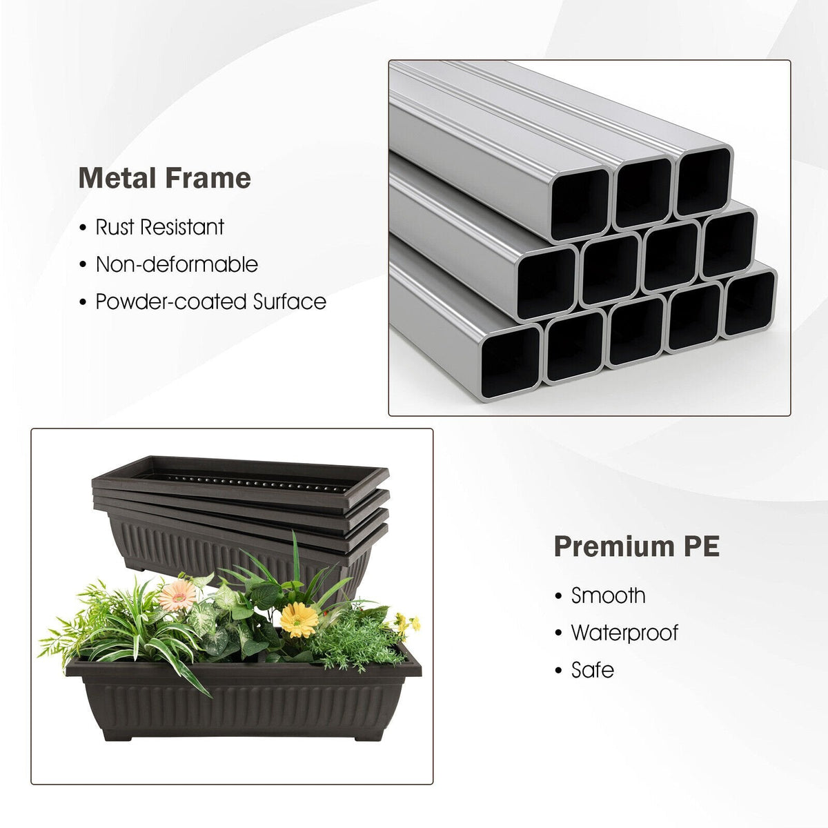 4 Tier Vertical Raised Garden Bed, 63 Inch Elevated Planter with 4 Containers and Drain Holes