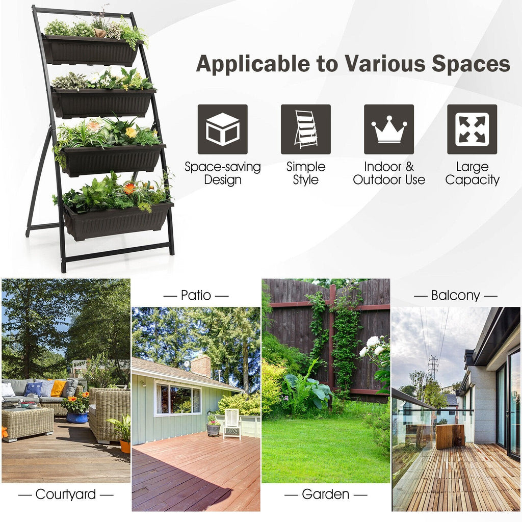 4 Tier Vertical Raised Garden Bed, 63 Inch Elevated Planter with 4 Containers and Drain Holes