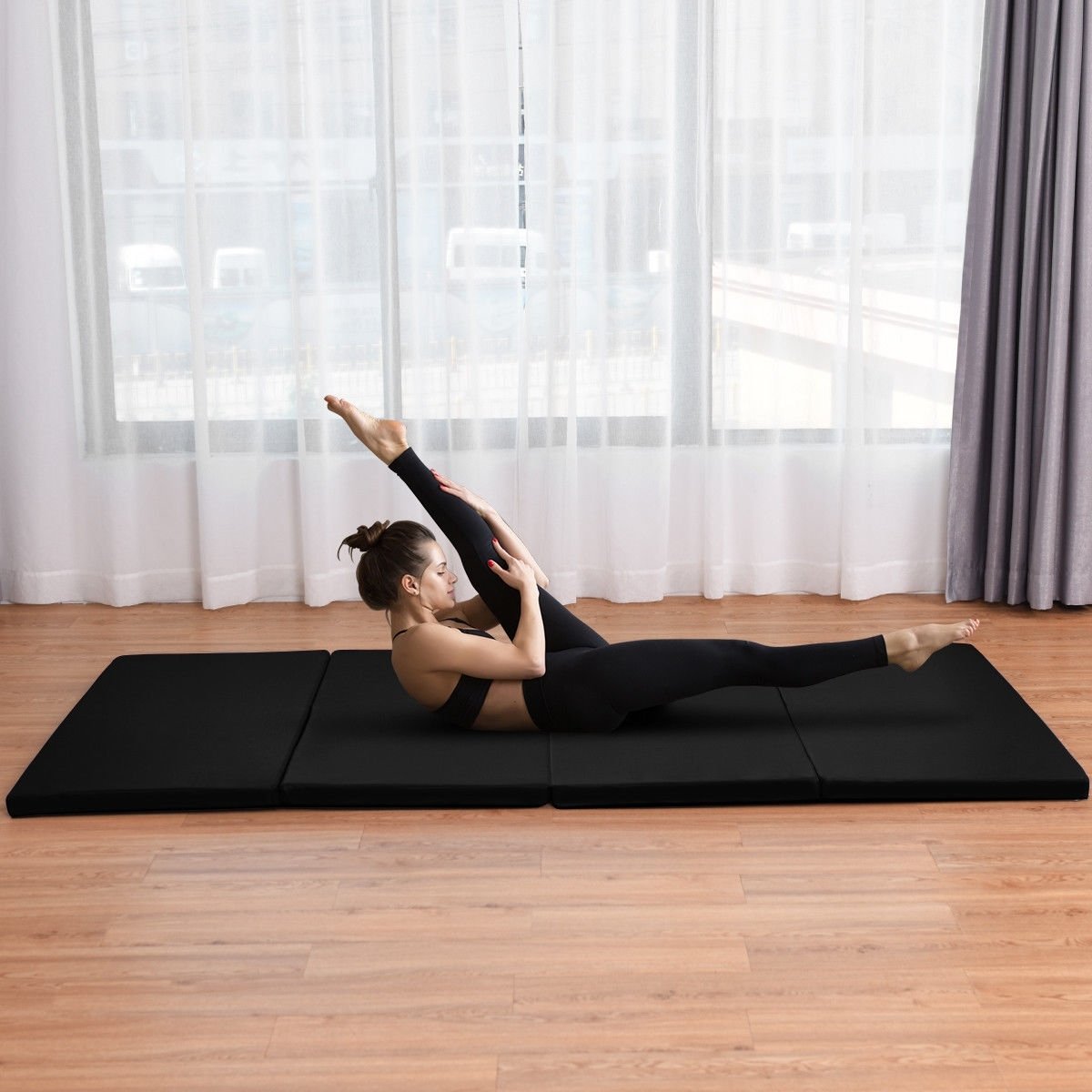 4 ft x 8 ft x 2 Inch Folding Panel Exercise Gymnastics Mat-Black