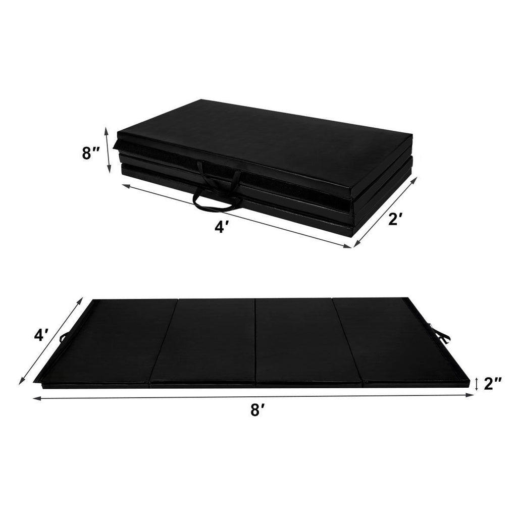 4 ft x 8 ft x 2 Inch Folding Panel Exercise Gymnastics Mat-Black