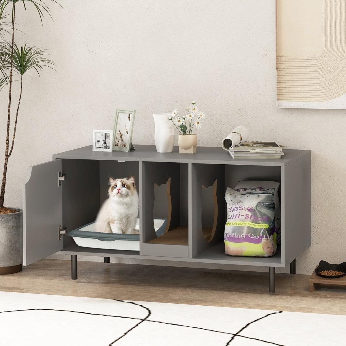 40 Inch Cat Litter Box Enclosure for 2 Cats Hidden Cat Washroom-Gray