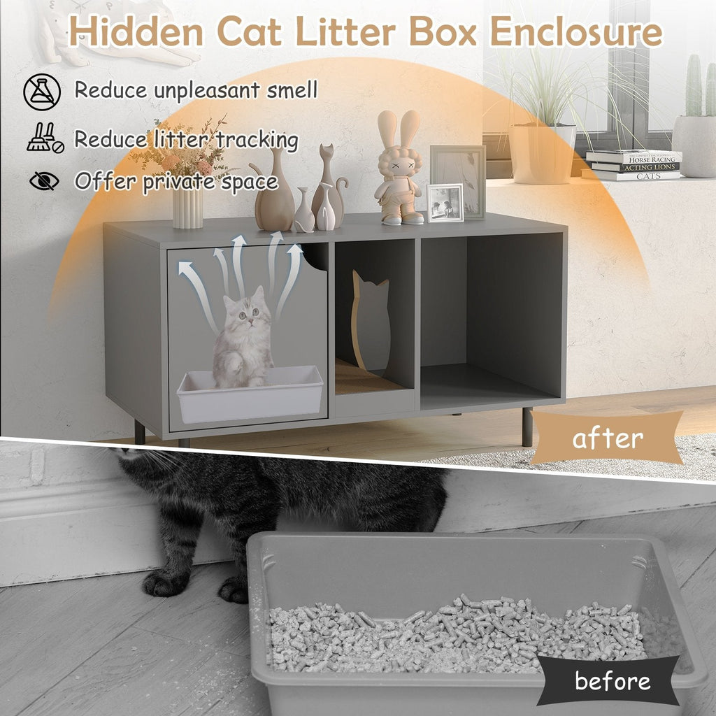 40 Inch Cat Litter Box Enclosure for 2 Cats Hidden Cat Washroom-Gray