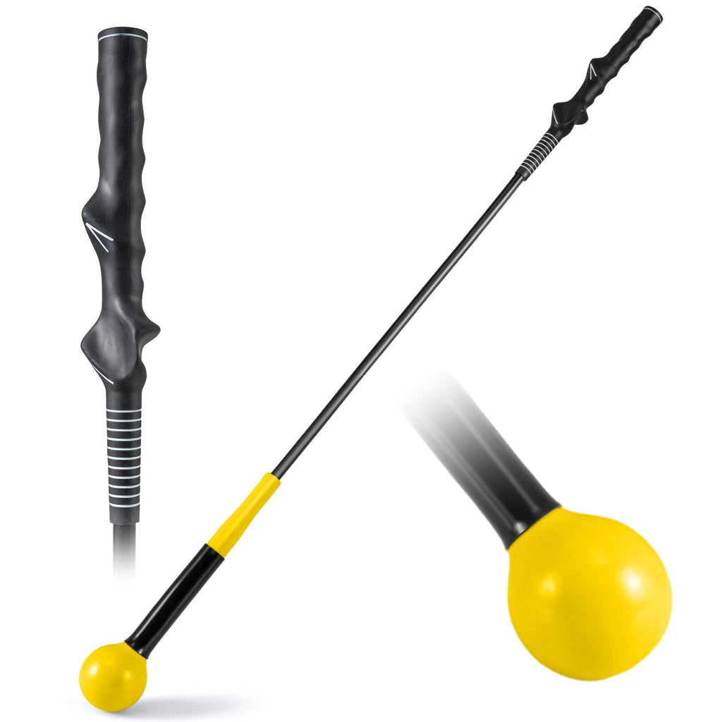 40 Inch Golf Swing Trainer Aid with Weighted Head for Grip, Rhythm, Balance-Yellow