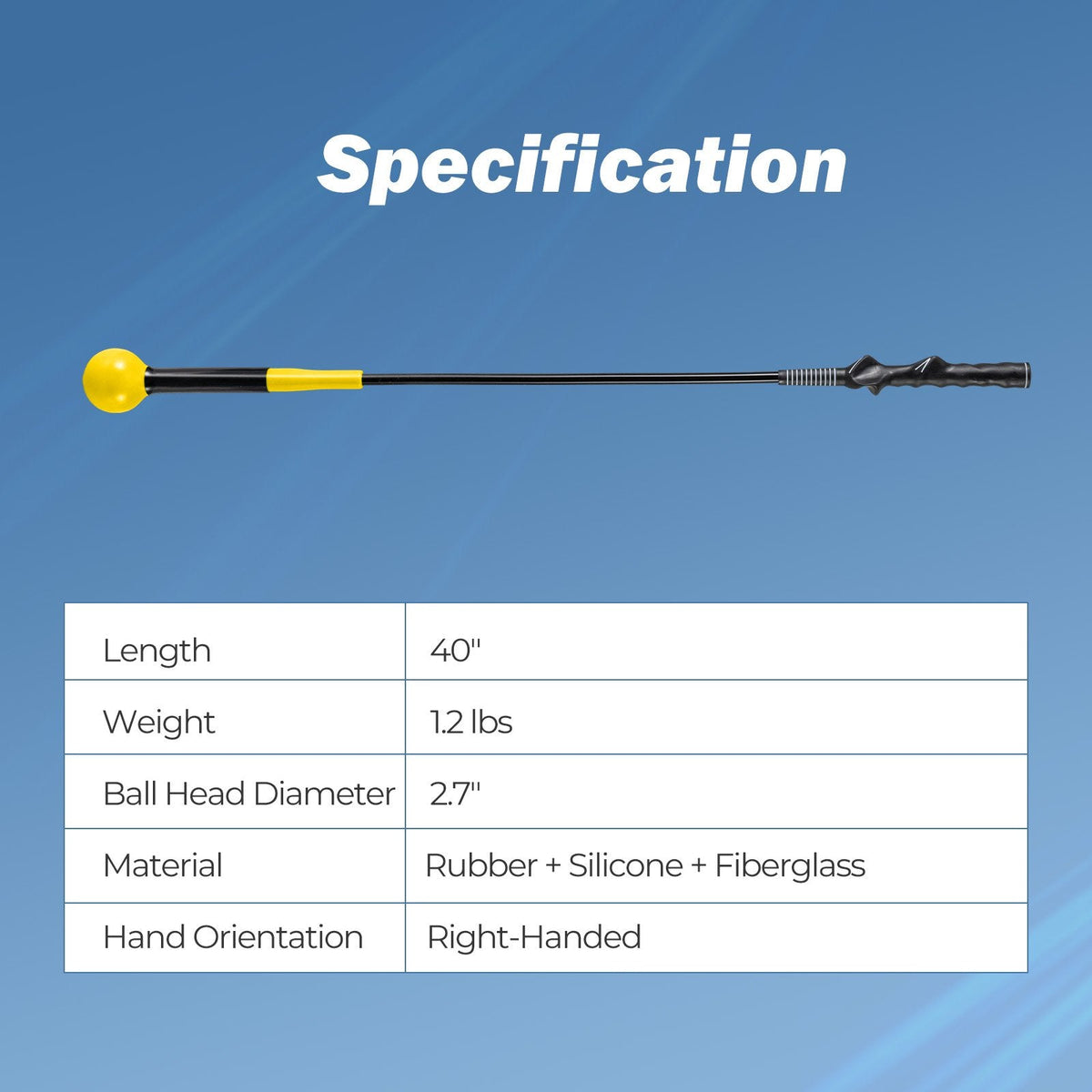 40 Inch Golf Swing Trainer Aid with Weighted Head for Grip, Rhythm, Balance-Yellow