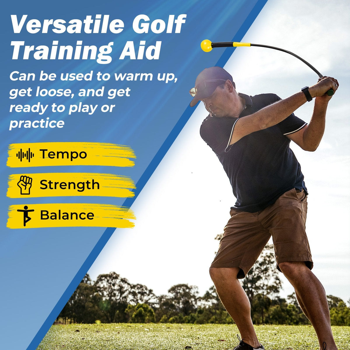 40 Inch Golf Swing Trainer Aid with Weighted Head for Grip, Rhythm, Balance-Yellow