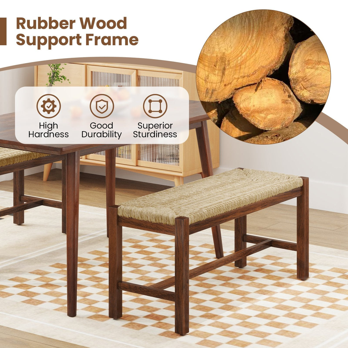 40 Inch Long Wood Bench with Solid Rubber Wood Frame-Walnut