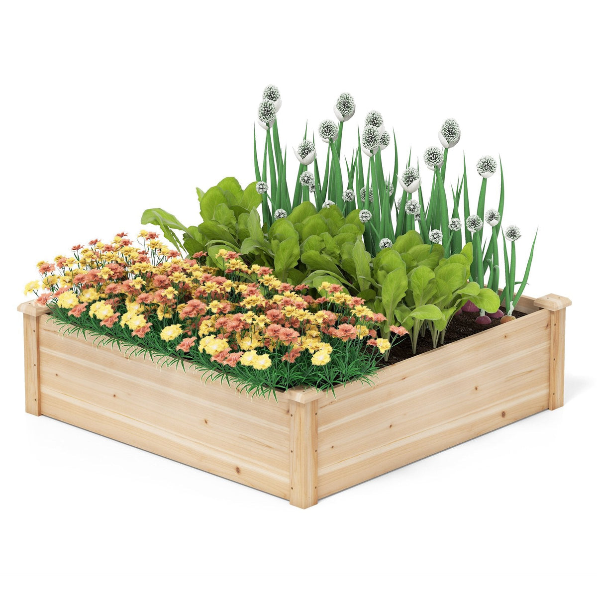 40 inches x 40 inches Outdoor Wood Raised Garden Bed-Natural