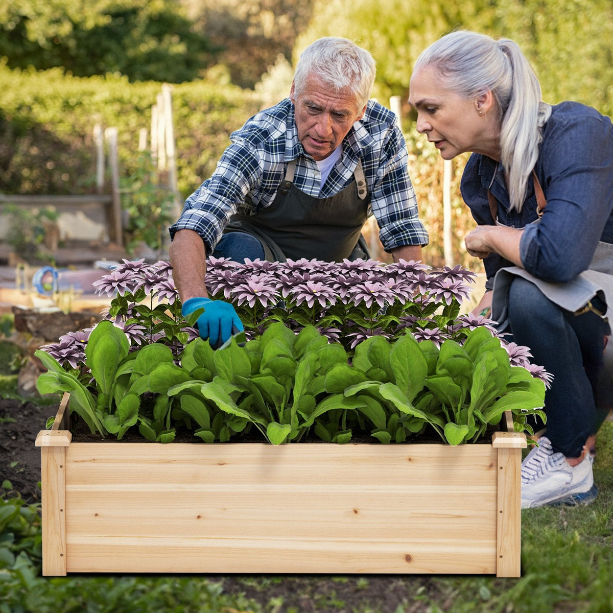 40 inches x 40 inches Outdoor Wood Raised Garden Bed-Natural