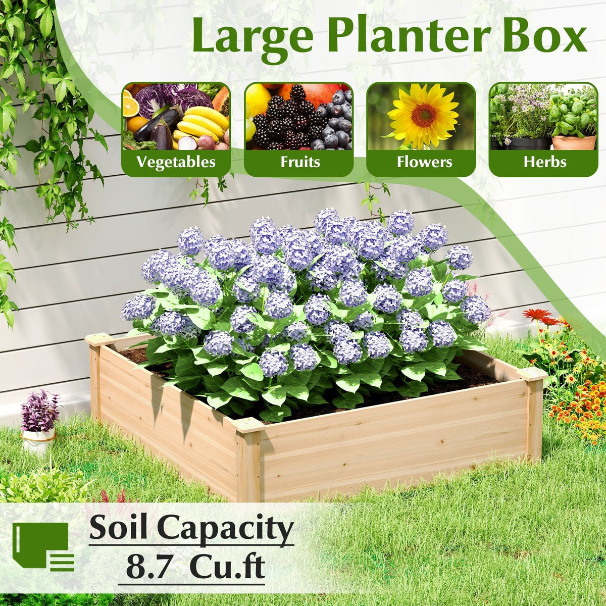 40 inches x 40 inches Outdoor Wood Raised Garden Bed-Natural