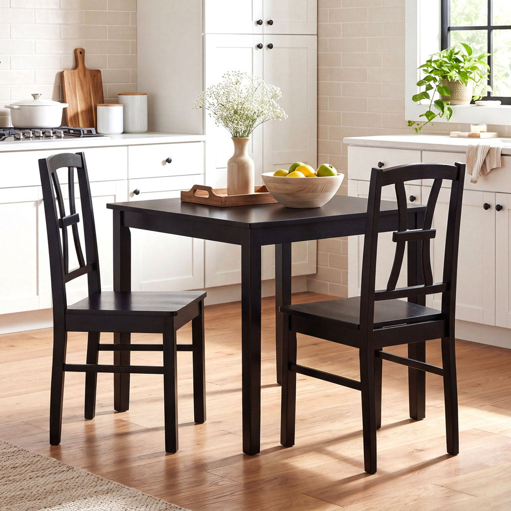 Set of 2 Black Cross Back Dining Chairs, Solid Rubber Wood, 400 lb Capacity, 17.5 Inch Seat