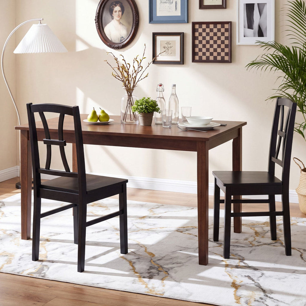 Set of 2 Black Cross Back Dining Chairs, Solid Rubber Wood, 400 lb Capacity, 17.5 Inch Seat