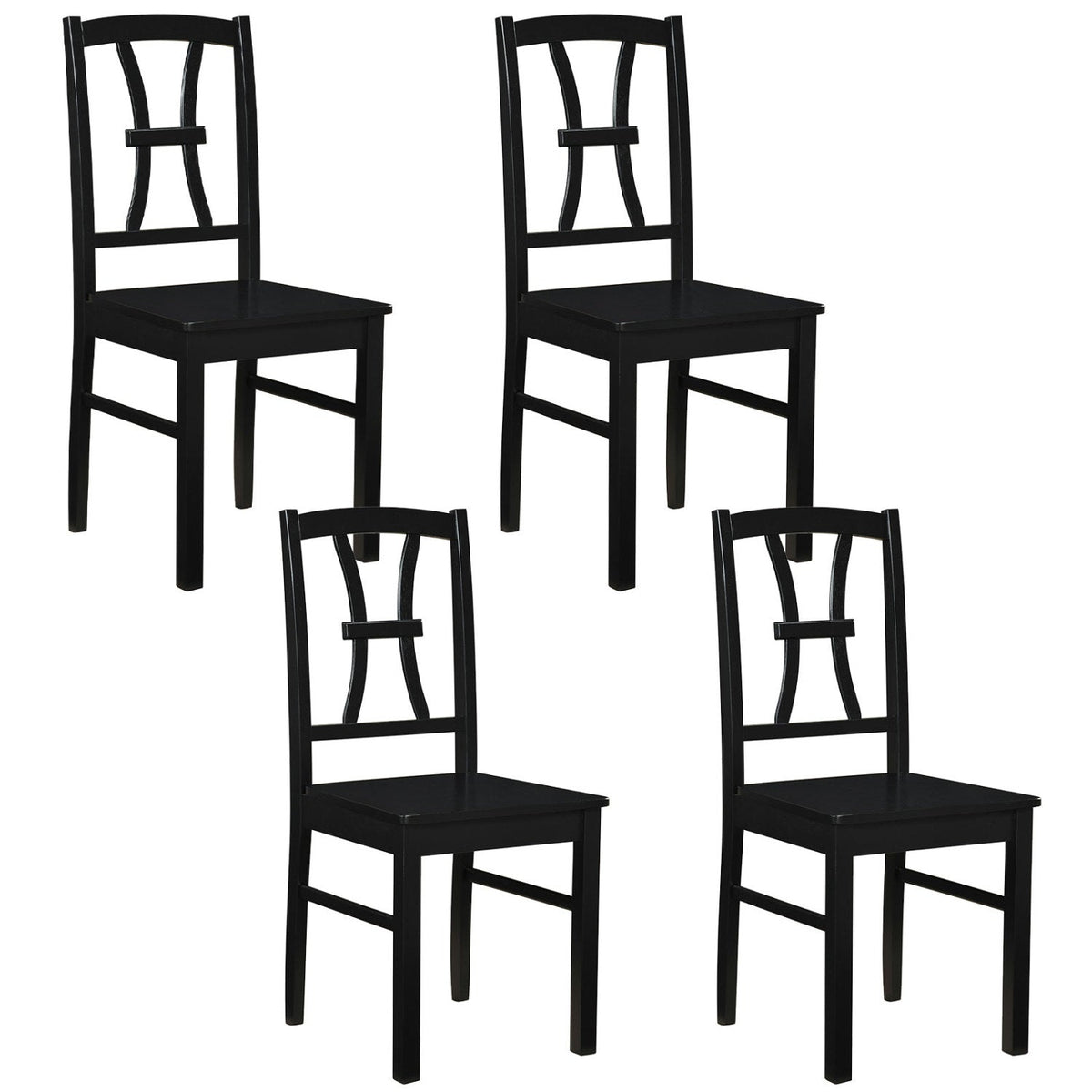 Set of 4 Black Cross Back Dining Chairs, Solid Rubber Wood, 17.5 Inch Seat, 400 lb Each