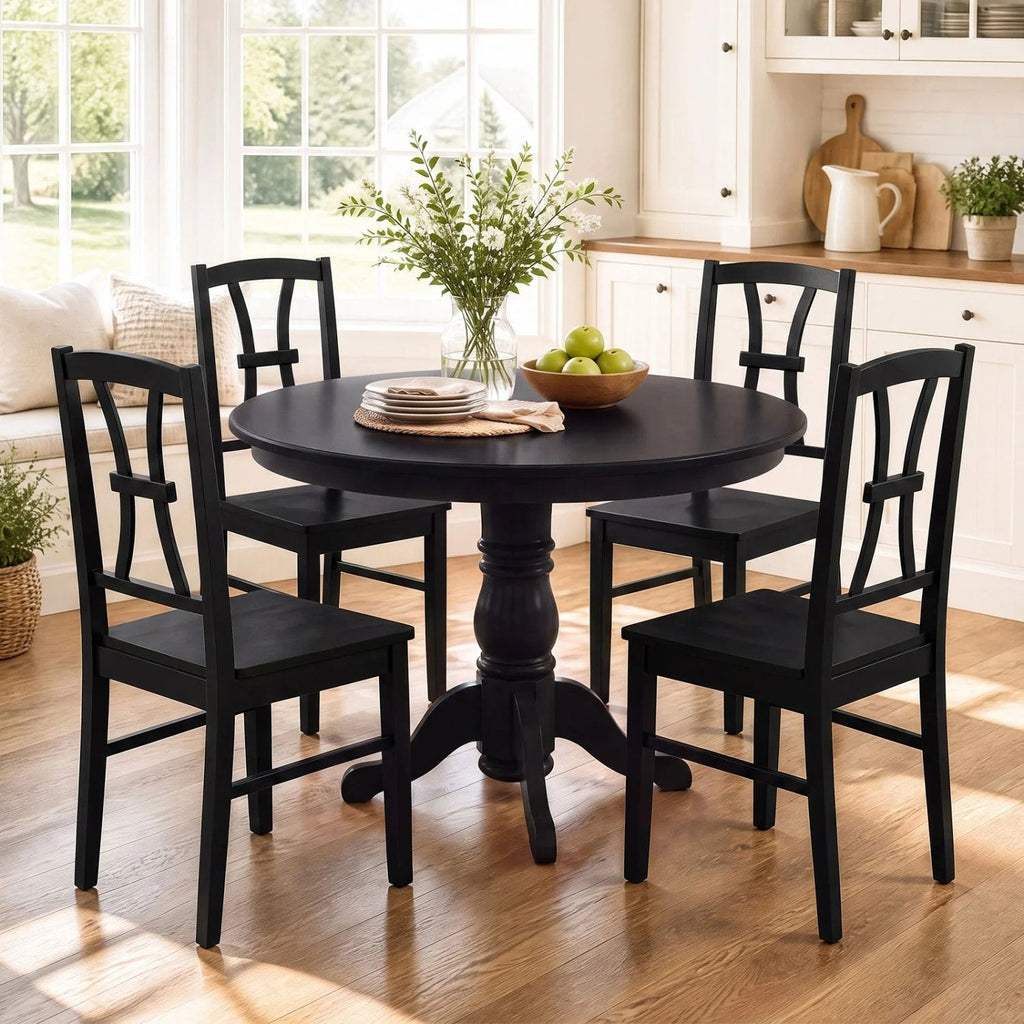 Set of 4 Black Cross Back Dining Chairs, Solid Rubber Wood, 17.5 Inch Seat, 400 lb Each
