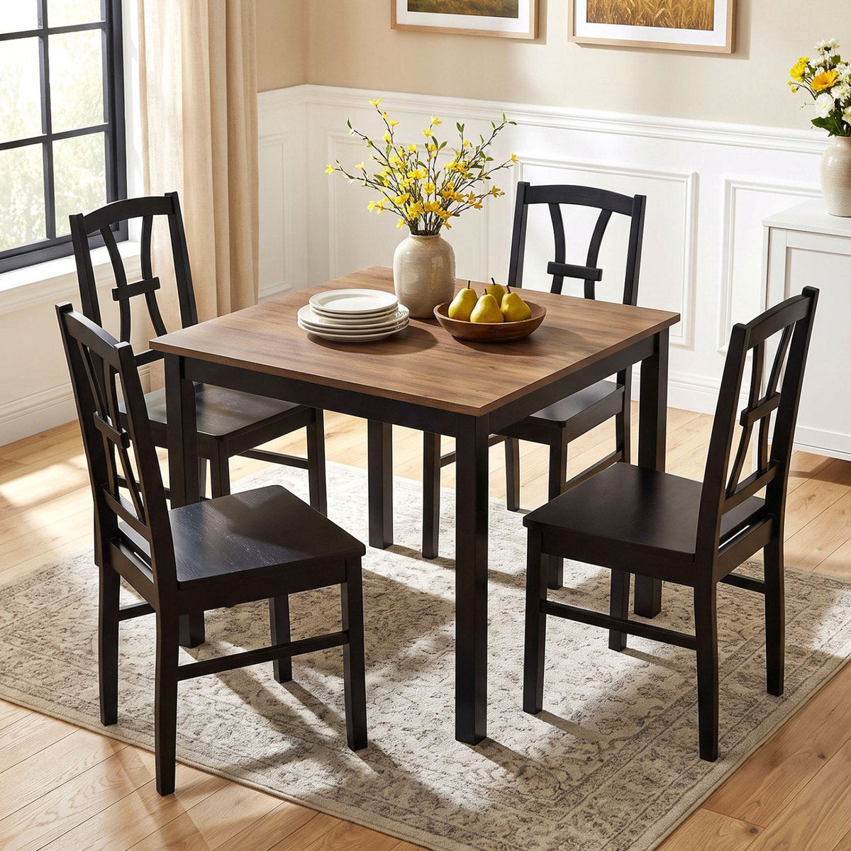 Set of 4 Black Cross Back Dining Chairs, Solid Rubber Wood, 17.5 Inch Seat, 400 lb Each