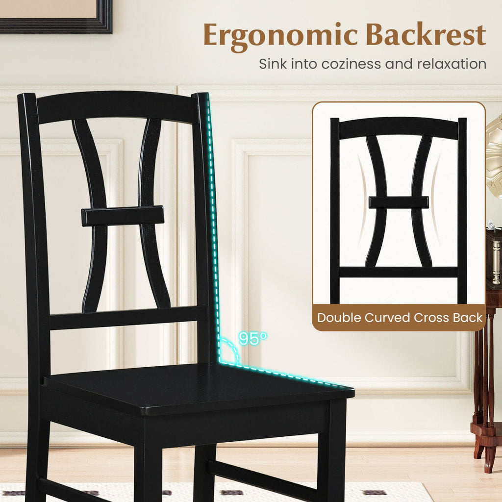 Set of 4 Black Cross Back Dining Chairs, Solid Rubber Wood, 17.5 Inch Seat, 400 lb Each