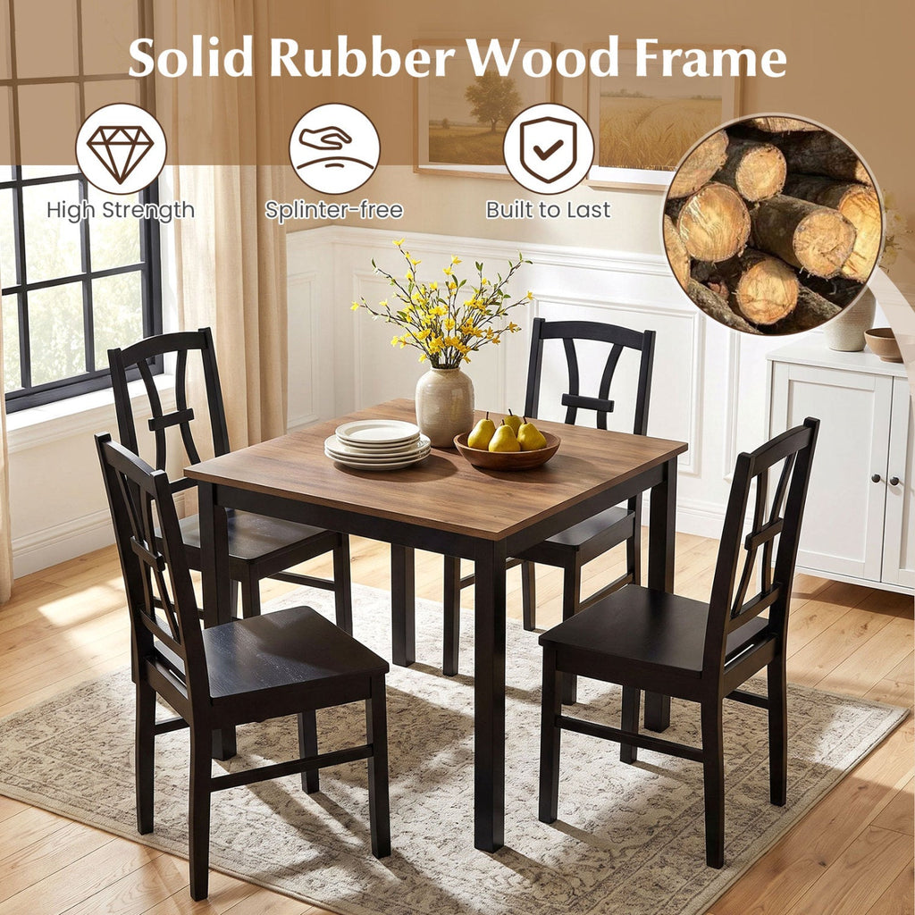 Set of 4 Black Cross Back Dining Chairs, Solid Rubber Wood, 17.5 Inch Seat, 400 lb Each