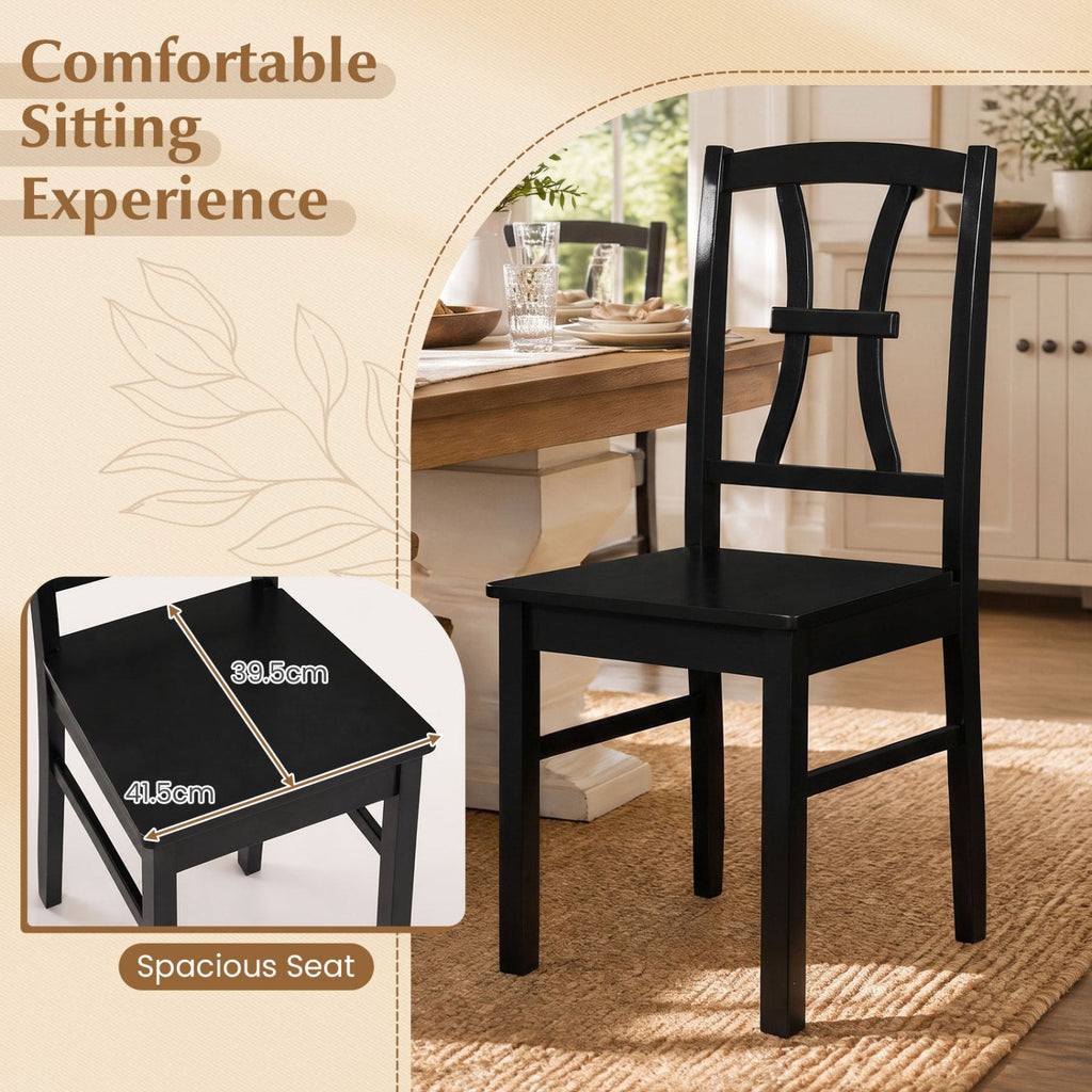 Set of 4 Black Cross Back Dining Chairs, Solid Rubber Wood, 17.5 Inch Seat, 400 lb Each