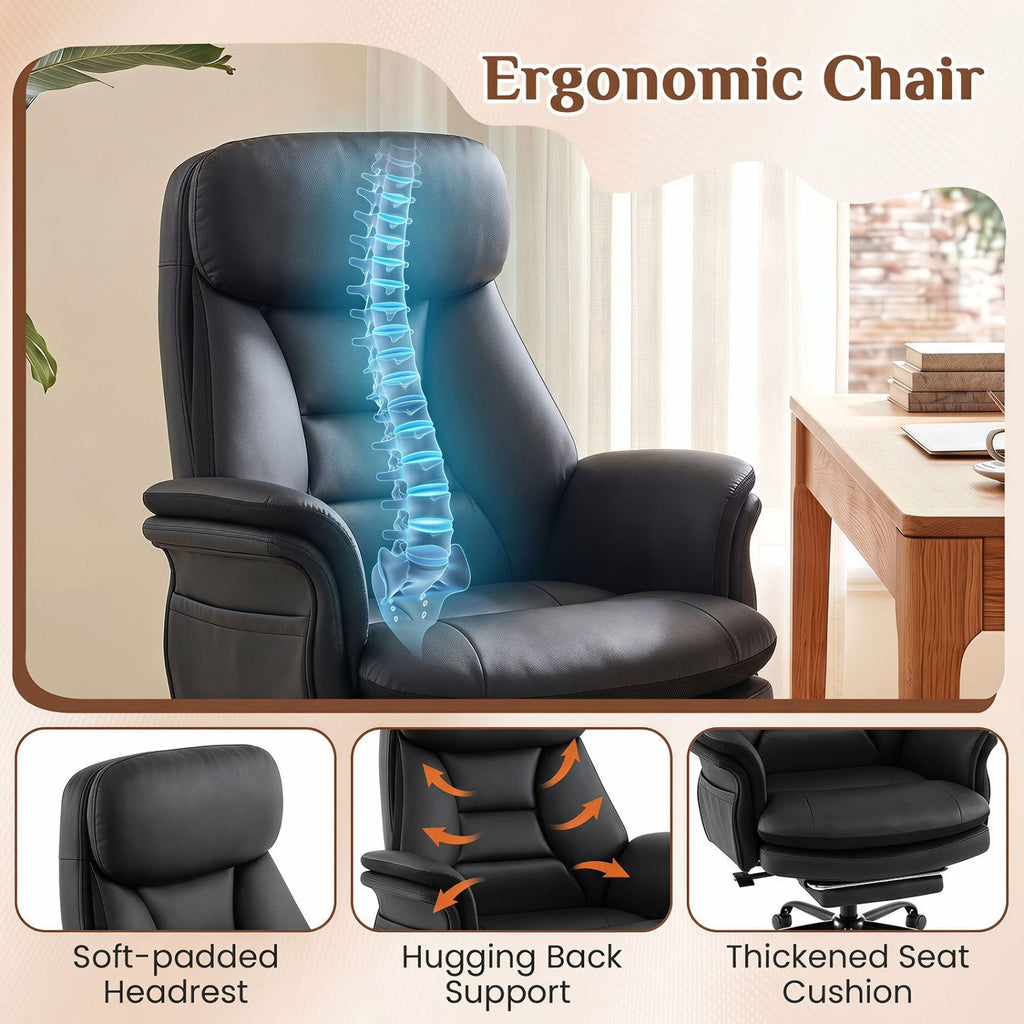 400 LBS Ergonomic Big and Tall Office Chair with Faux Leather-Black