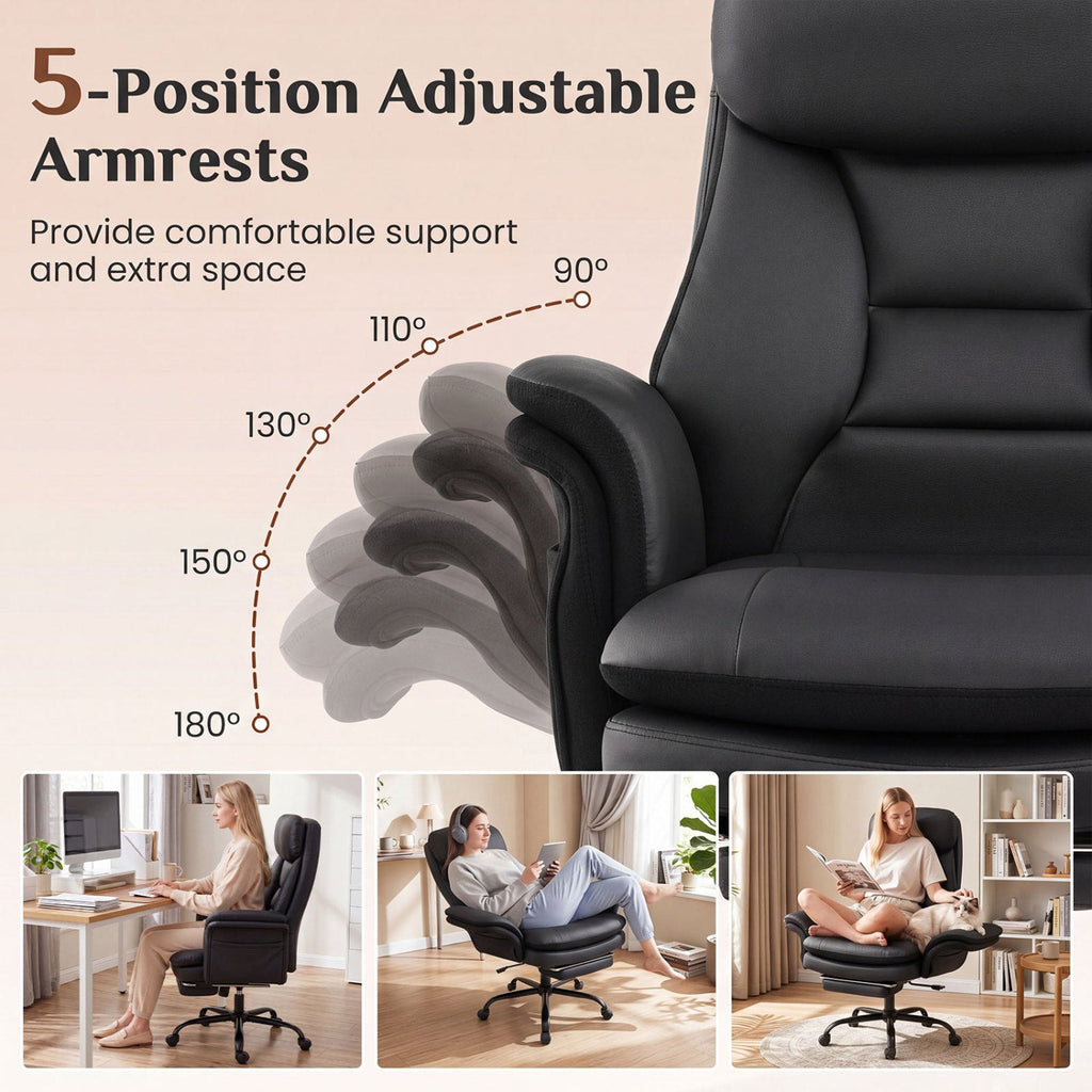 400 LBS Ergonomic Big and Tall Office Chair with Faux Leather-Black